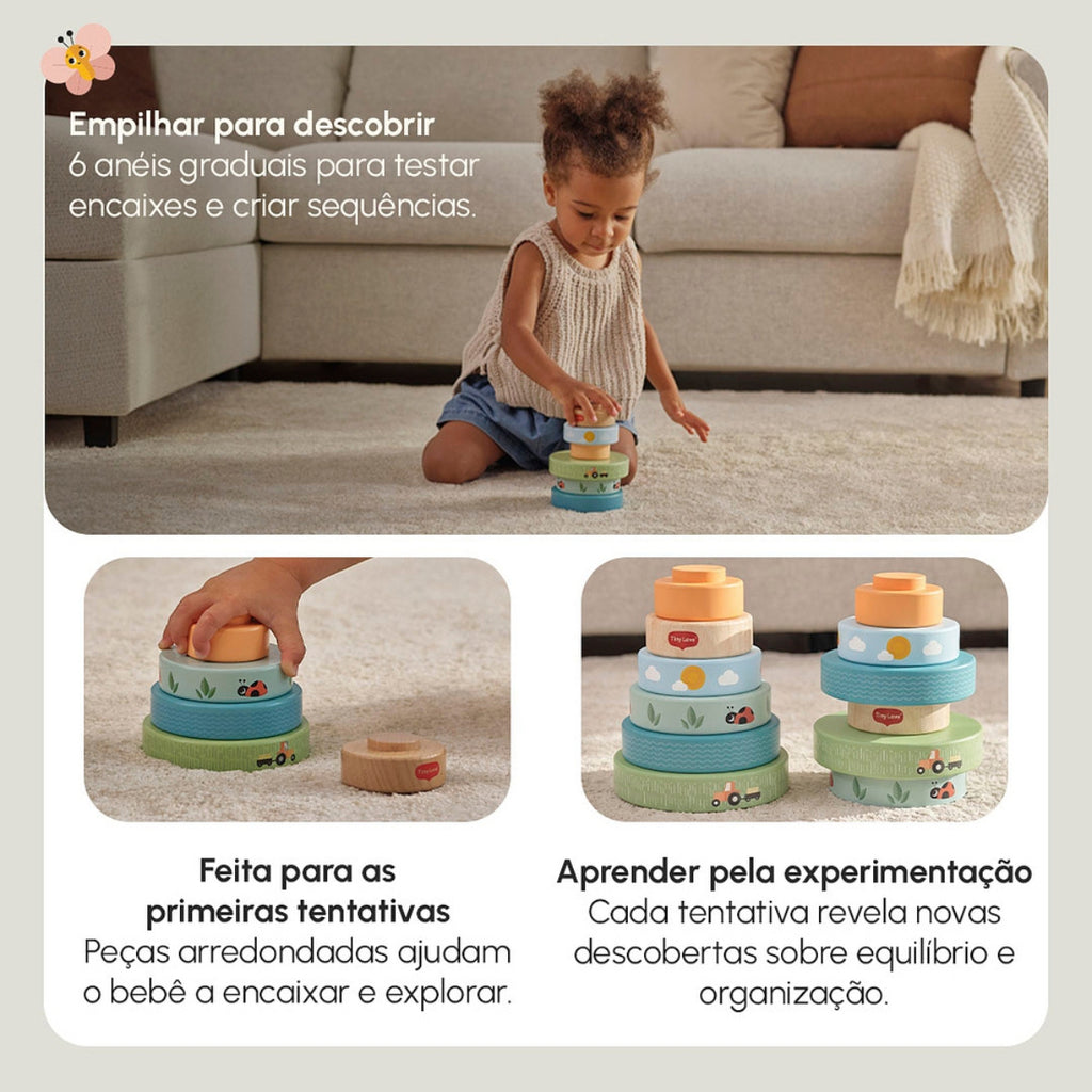 Brinquedo Torre Empilhável de Madeira Tiny Love Farmers Fun Day - Brincadeira clássica com propósito educativo